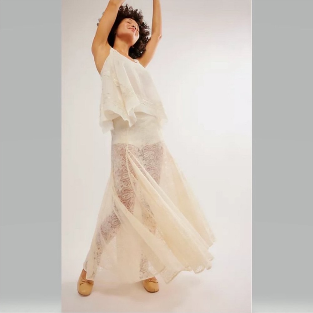 Free People Beat of the Moment Lace Maxi Skirt Sheer with shorts